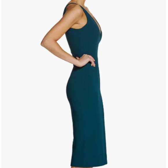 DRESS THE POPULATION LYLA CREPE PINE GREEN COCKTAIL DRESS sz L - Picture 2 of 4